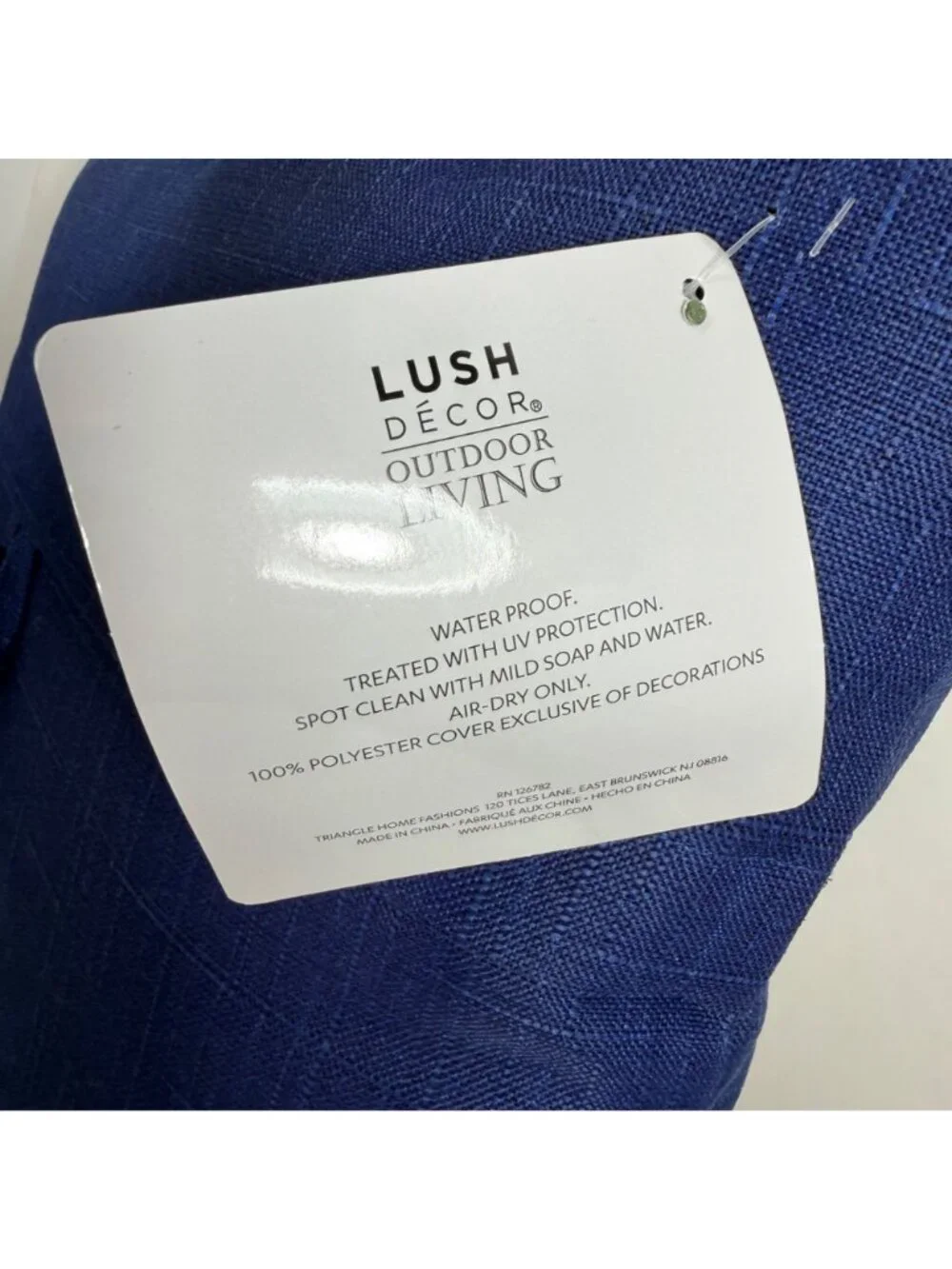 NWT Lush Decor Navy Blue Button Accent Outdoor Pillow Cushion 20x20 Waterproof